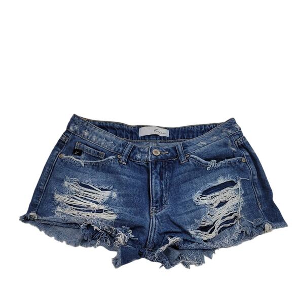 KanCan Short Destroyed Frayed Hem Denim Jean Shorts Women's S - Picture 1 of 8